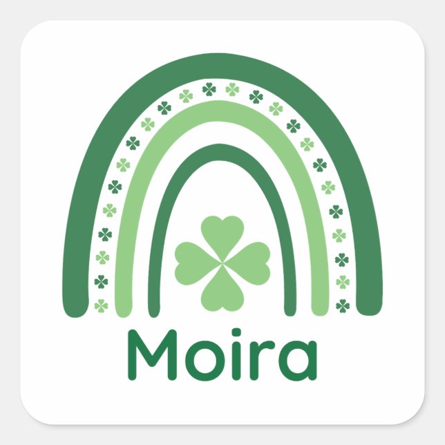 Pegatina Cuadrada Moira Nombre Clover Boho Arcoiris (Anverso)