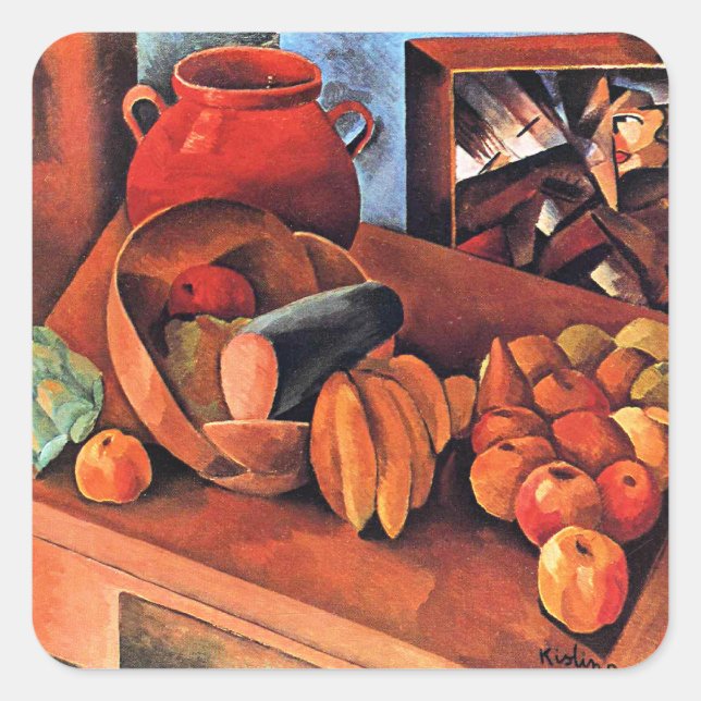 Pegatina Cuadrada Moise Kisling, Bodegón con frutas, (Anverso)
