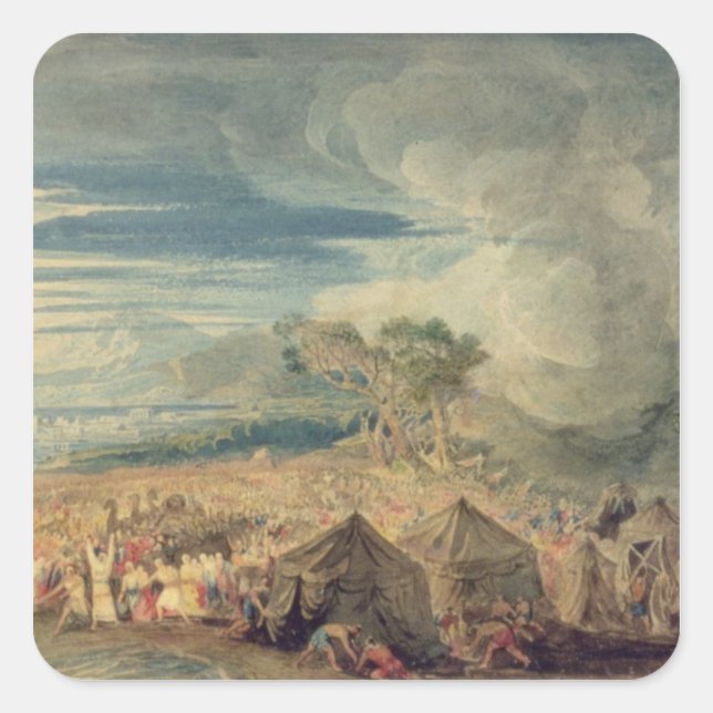 Pegatina Cuadrada Moisés dividiendo las aguas del Mar Rojo (Anverso)