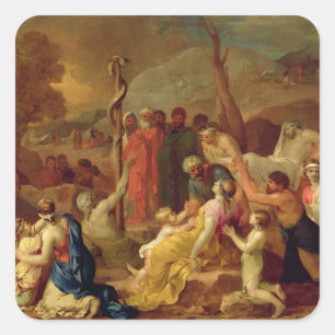 Pegatina Cuadrada Moisés y el serpiente brasilero, c.1653-54 (aceite