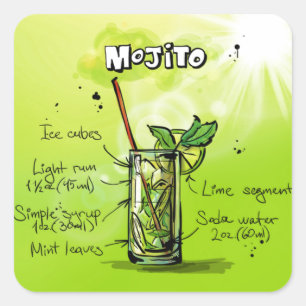 Pegatina Cuadrada Mojito Recipe