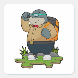 Pegatina Cuadrada Mole as Hiker con mochila