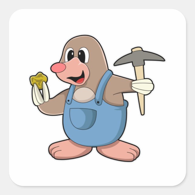 Pegatina Cuadrada Mole como minero con oro (Anverso)