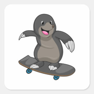 Pegatina Cuadrada Mole como Skater con Skateboard