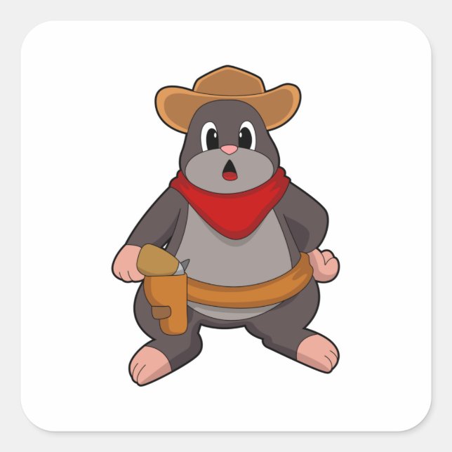 Pegatina Cuadrada Mole como vaquero (Anverso)