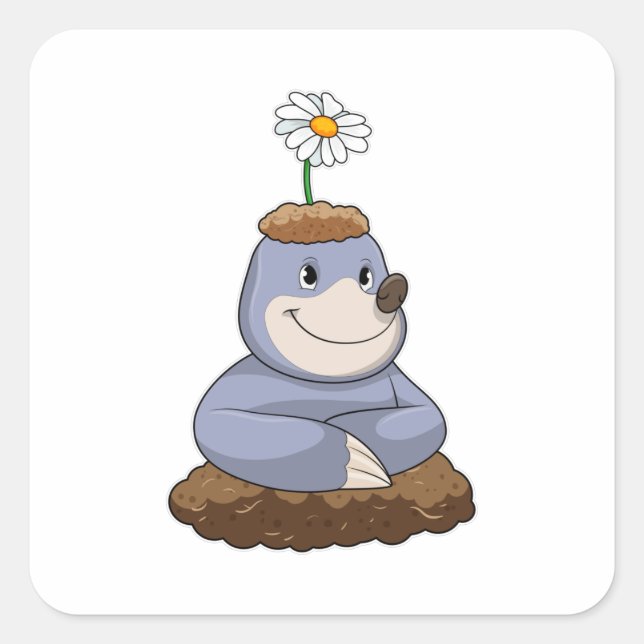 Pegatina Cuadrada Mole con la flor de margarita (Anverso)