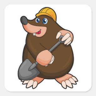 Pegatina Cuadrada Mole con pala y gorra duro