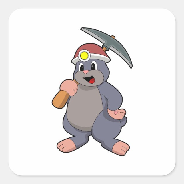 Pegatina Cuadrada Mole con Pickaxe (Anverso)