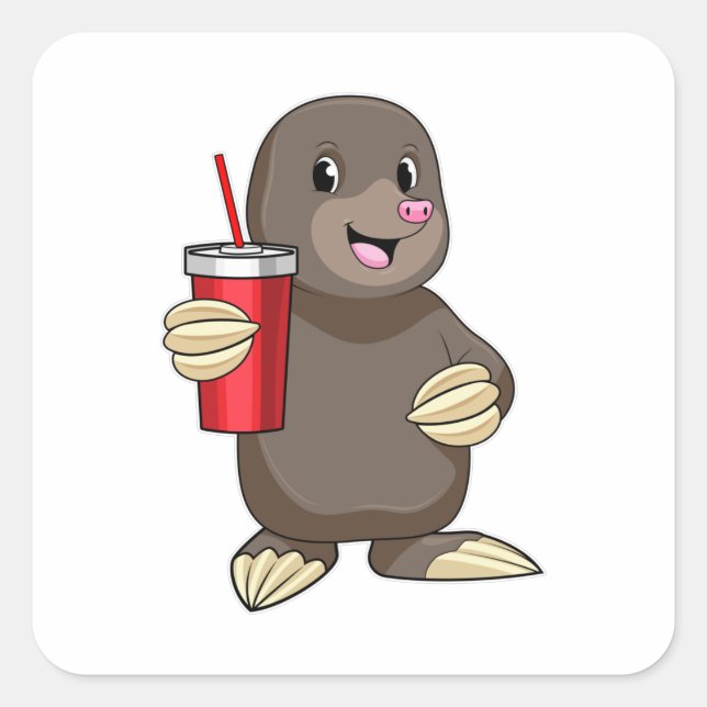 Pegatina Cuadrada Mole con taza para beber (Anverso)