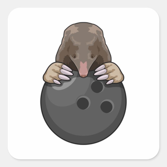 Pegatina Cuadrada Mole en el Bowling con bolas (Anverso)