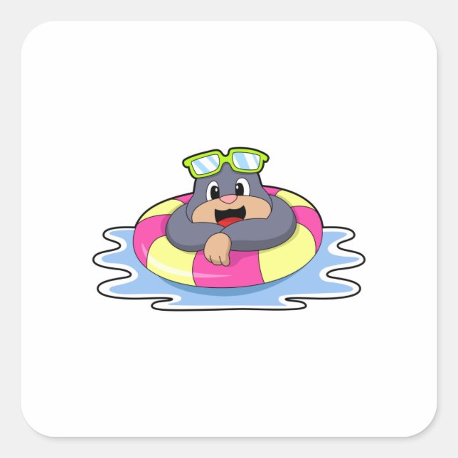 Pegatina Cuadrada Mole en Natación con anillo de natación.PNG (Anverso)