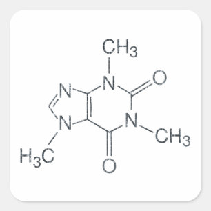 Pegatina Cuadrada Molécula de cafeína para amantes del café