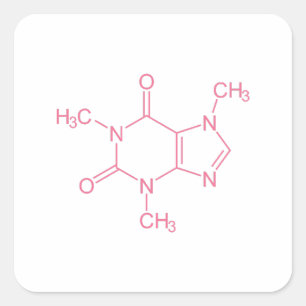 Pegatina Cuadrada Molécula de cafeína rosa