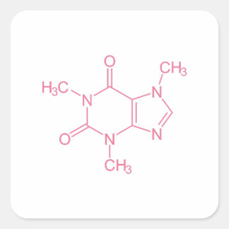 Pegatina Cuadrada Molécula de cafeína rosa