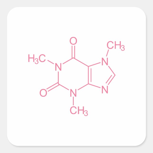 Pegatina Cuadrada Molécula de cafeína rosa (Anverso)