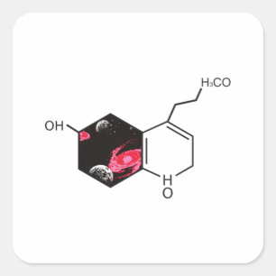 Pegatina Cuadrada Molécula química con vista al espacio exterior