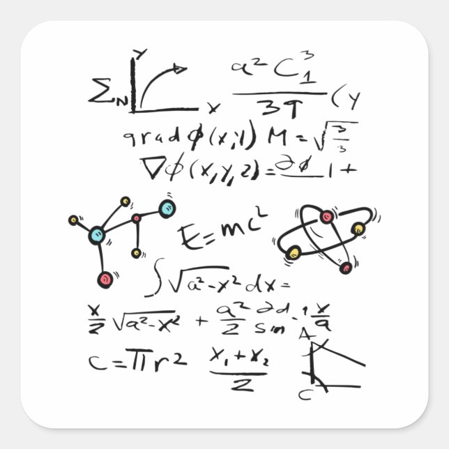 Pegatina Cuadrada Moléculas de profesores de matemáticas físicas (Anverso)
