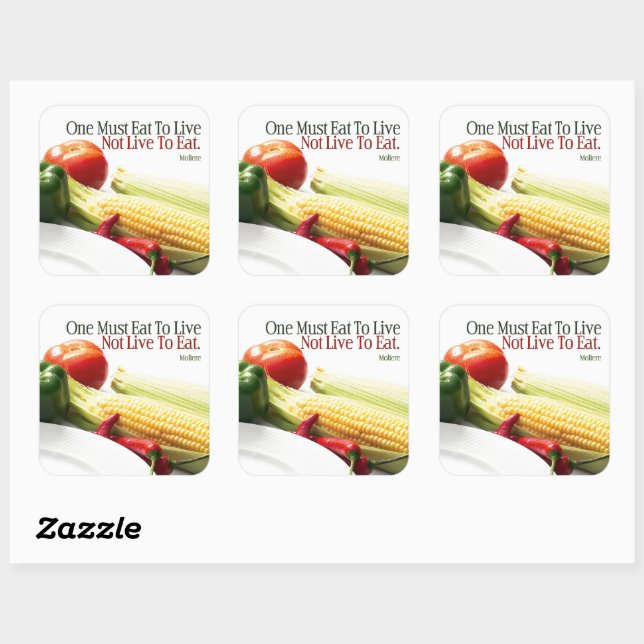 Pegatina Cuadrada Moliere cita Inspiradora "Come para vivir"