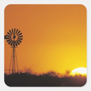 Pegatina Cuadrada Molino de viento al atardecer, Sinton, Texas, EE. 
