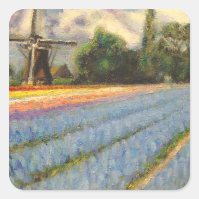 Pegatina Cuadrada Molino de viento de flores de primavera (Anverso)