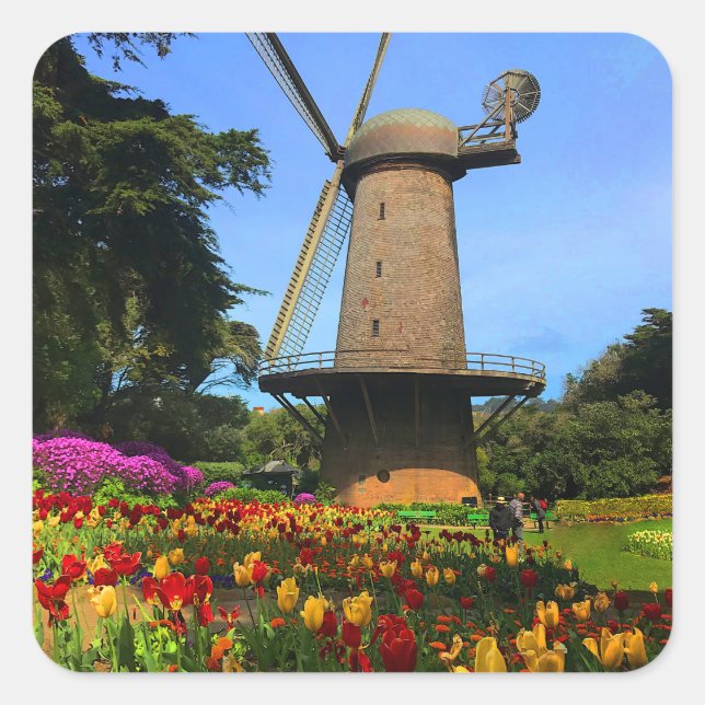 Pegatina Cuadrada Molino de viento holandés de San Francisco #6 Pega (Anverso)
