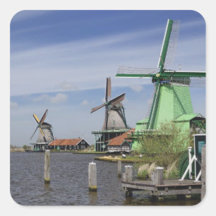 Pegatina Cuadrada Molino de viento, Zaanse Schans, Holanda, Países 