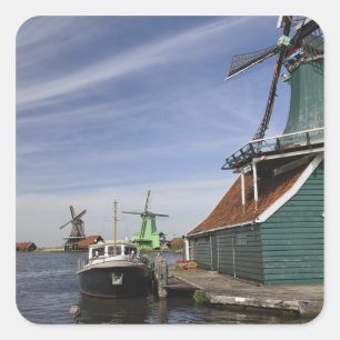 Pegatina Cuadrada Molino de viento, Zaanse Schans, Holanda, Países B