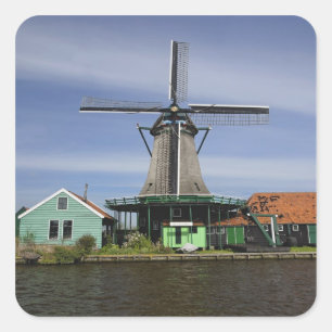 Pegatina Cuadrada Molino de viento, Zaanse Schans, Holanda, Países B