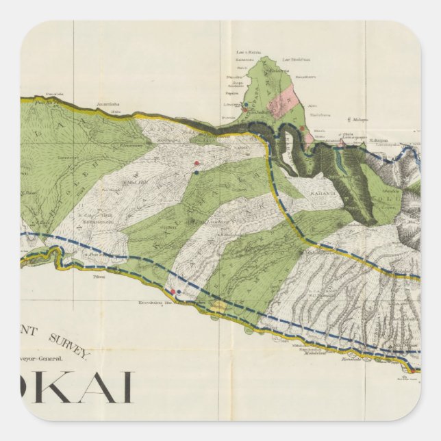 Pegatina Cuadrada Molokai, Hawái (Anverso)