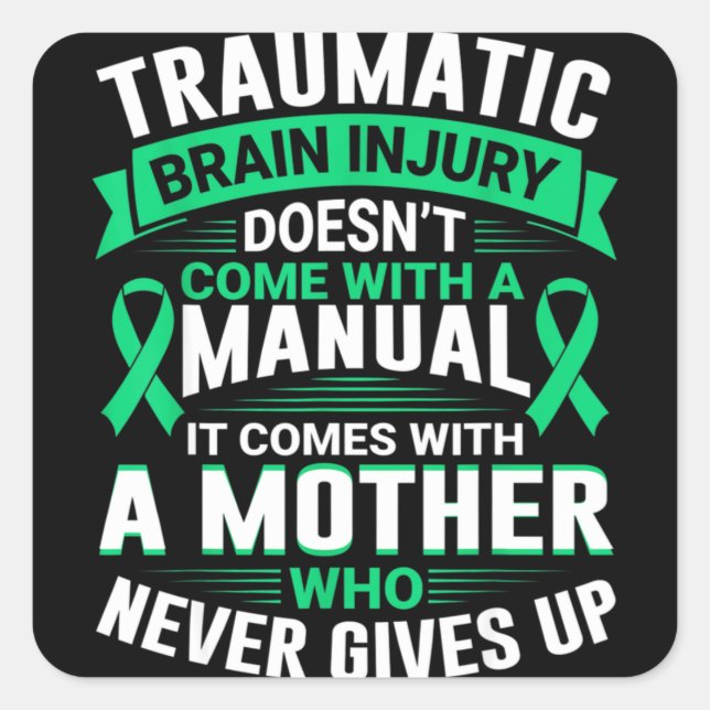 Pegatina Cuadrada Mom Traumatic Brain Injury Awareness TBI Mother Wa (Anverso)