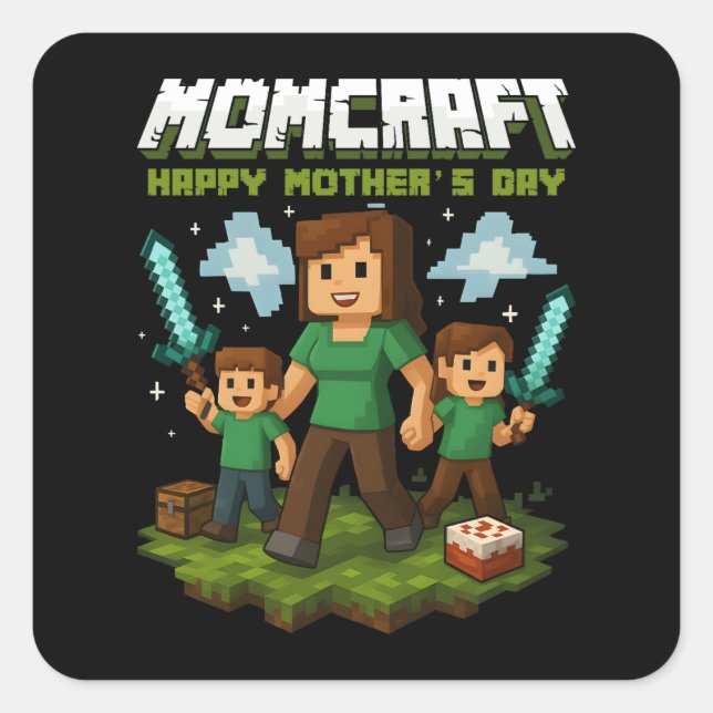 Pegatina Cuadrada Momcraft Happy Mother Day Funny Gamer Mom (Anverso)