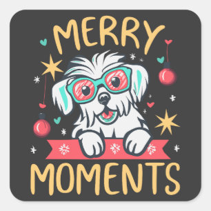 Pegatina Cuadrada Momentos de amargura con Navidades de perros malte