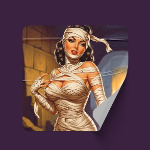 Pegatina Cuadrada Momia Pin-up Vintage