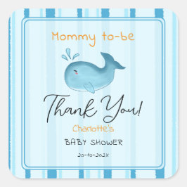 Pegatina Cuadrada Mommy To Be Cute Whale Baby Shower