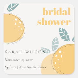 Pegatina Cuadrada Mona de ducha nupcial abstracta y linda de limón a