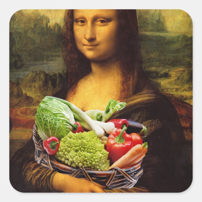 Pegatina Cuadrada Mona Lisa ama a las verduras (Anverso)