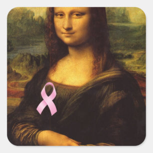 Pegatina Cuadrada Mona Lisa Con Cinta Rosa
