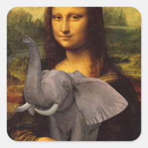 Pegatina Cuadrada Mona Lisa Con La Parodia Del Elefante