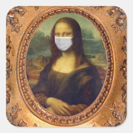 Pegatina Cuadrada Mona lisa con máscara quirúrgica leonardo da Vinci