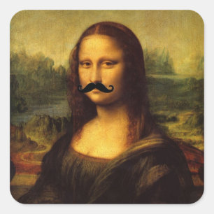 Pegatina Cuadrada Mona Lisa Con Mustache