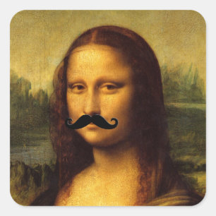 Pegatina Cuadrada Mona Lisa Con Mustache