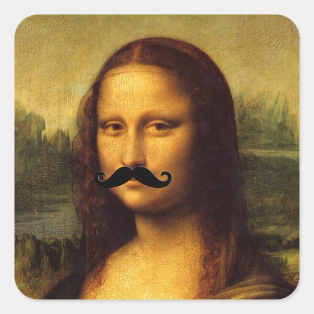 Pegatina Cuadrada Mona Lisa Con Mustache (Anverso)