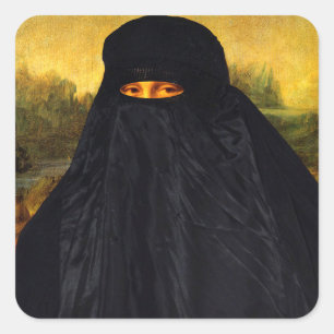 Pegatina Cuadrada Mona Lisa oculta detrás de Burqa