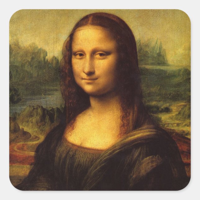 Pegatina Cuadrada Mona Lisa por Leonardo Da Vinci (Anverso)