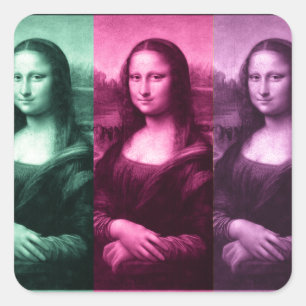 Pegatina Cuadrada Mona Lisa Púrpura Rosa Verde