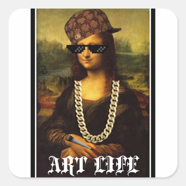 Pegatina Cuadrada Mona Lisa Thug Life Art Life (Anverso)