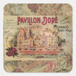 Pegatina Cuadrada Monaco Fancy Vintage Riviera Francesa