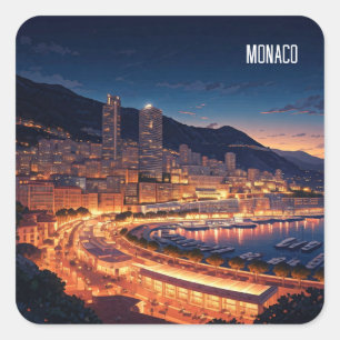 Pegatina Cuadrada Mónaco Monte Carlo de noche