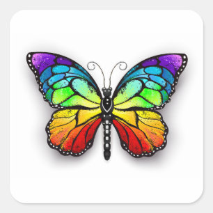 Pegatina Cuadrada Monarca de mariposa arco iris