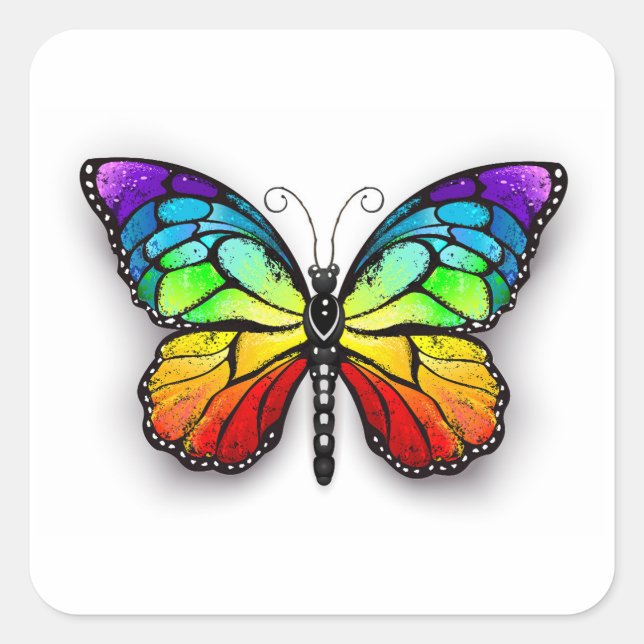 Pegatina Cuadrada Monarca de mariposa arcoiris (Anverso)
